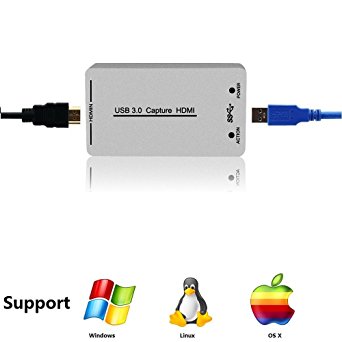 Imillet HDMI Video Capture with USB3.0/2.0 Dongle 1080P 60FPS Drive-Free Capture Card Box for Windows Linux  Os X System