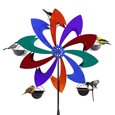 Exhart Ferris Feeder - Multicolor Pinwheel, Bird Feeder, Wheel Statue, Backyard/Outdoor / Garden
