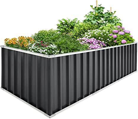 KING BIRD 101"x 36"x 24" Galvanized Raised Garden Bed 2 Installation Methods for DIY Outdoor Heightened Steel Metal Planter Kit Box for Deep-Rooted Vegetables, Flowers, Large Raised Bed Kit(Dark Grey)