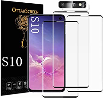 Galaxy S10 Screen Protector【3 1 Pack】With Camera Lens Protector [3D Glass] Compatible Fingerprint Easy Installation 9H Hardness Tempered Glass Screen Protector for Samsung Galaxy S10