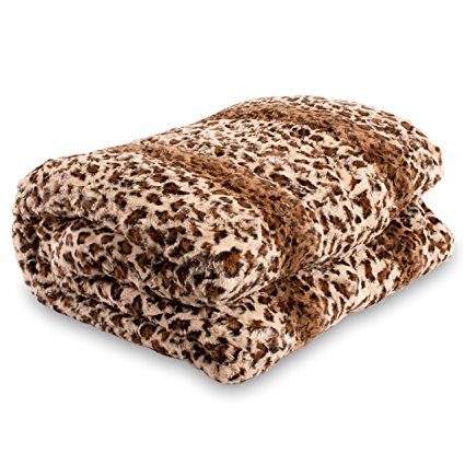 Bellahome Safari Faux Fur Plush Throw Blanket Comforter, Leopard (74'' X 86'' Queen) AQ605