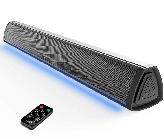 Audible Fidelity Soundbar, Bluetooth Sound Bar for TV and PC, Compact with RGB LED Display, Air Tube & 2.0 Channel Amplifier Wireless with Remote Control for TV, Computer and Laptop Gaming