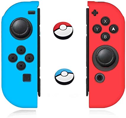 Joycon Cover Protector Joy Cons Grip Gel Guard Switch Joy Cons Controllers Silicone Skin Anti-Slip Red Blue Joy-Con Skin Joycons Covers Joy Con Case Shell Pair with 2 Stick Caps Neon Blue Red -Jamont