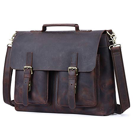 S-ZONE Leather Briefcase Messenger Bag 15.6 inch Laptop Bag Computer Satchel for Men