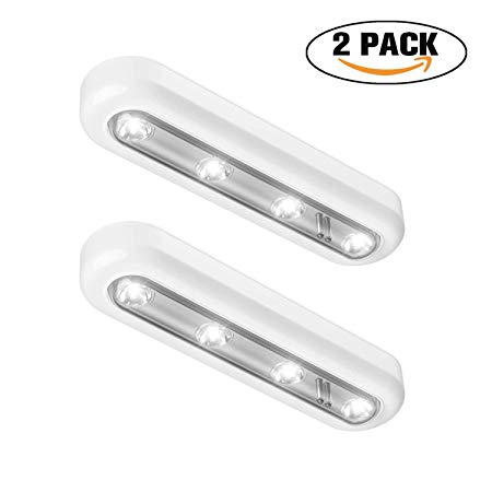 Closet Lights OxyLED Touch Light,4 LED Touch Tap Light,Stick-on Anywhere Push Light,Cordless Touch Sensor LED Night Light,Stair Lights, Light Panel Can Be Rotated 180°(2 Pack,White,Battery Operated)