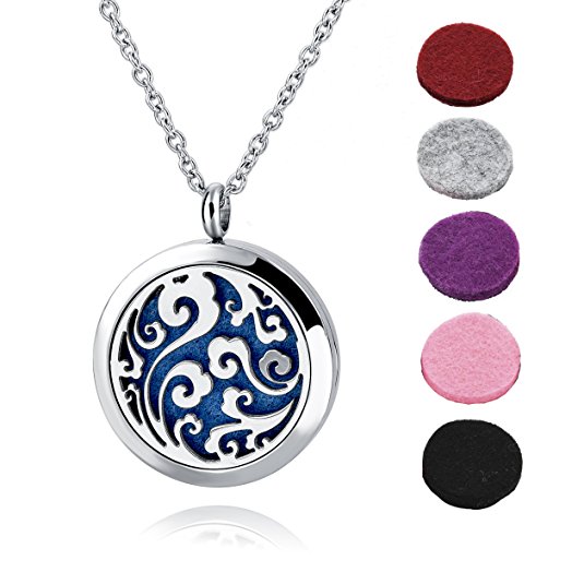 Choker Essential Oil Diffuser Necklace Locket Jewelry with 316L Surgical Steel 24"Chain and 6 Refill Pads