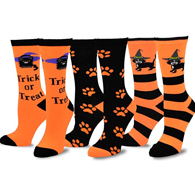 TeeHee Women Halloween Novelty Fun Crew Socks 3 Pair Pack