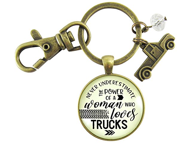 Pickup Truck Keychain Never Underestimate The Power Of A Woman Who Loves Trucks Bronze Pendant