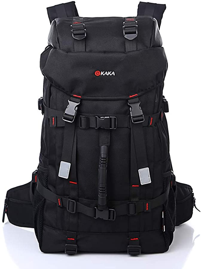 kaka Travel Backpack Men and Women Outdoor Backpack Hiking Waterproof Large Capacity Backpacks Laptop Daypack (55L-Black)