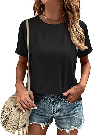 Women's Tshirts Crew Neck Short Sleeve Summer Tops Casual Solid Color Basic Tee Shirts