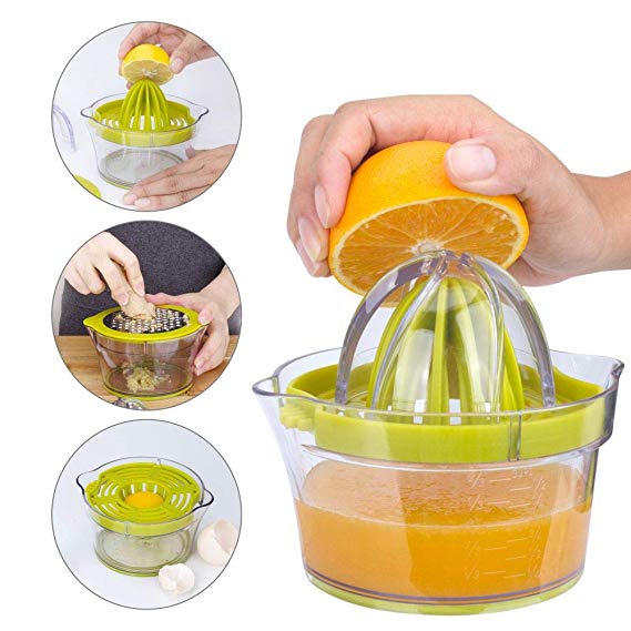 Citrus Manual Squeezer Lemon Hand Juicer With Strainer Built-in Measuring Cup, Grater, Egg Separator - Compact for Easy Storage - Dishwasher Safe - 1CUP/ 12OZ/ 350ml, Green - by KITCHENDAO