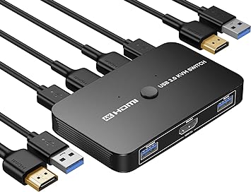 ABLEWE KVM Switch, Aluminum KVM Switch HDMI,USB Switch for 2 Computers Sharing Mouse Keyboard Printer to One HD Monitor, Support 4K@60Hz,2 HDMI Cables and 2 USB Cables Included(Black)