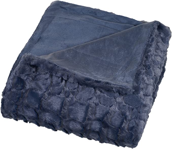 Lavish Home Plush Croc Embossed Faux Fur Mink Throw Blanket, Grey