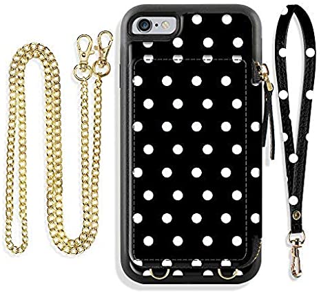 iPhone 8 Wallet Case, ZVE iPhone 7 Case with Credit Card Holder Slot Crossbody Chain Handbag Purse Shockproof Protective Zipper Leather Case Cover for Apple iPhone 7/8, 4.7 inch - Polka dots