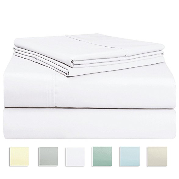 400 Thread Count Sheet Set, 100% Long-staple Cotton White King Sheets, Sateen Weave Bedsheets, Stylish 4-inch hem, upto 17 inch Deep Pocket by Pizuna Linens (100% Cotton Sheet Set White King)