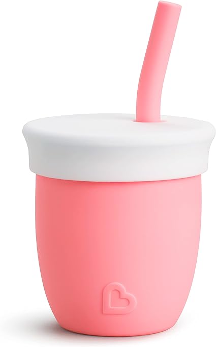 Munchkin C’est Silicone! Open Training Cup with Straw for Babies and Toddlers 6 Months , 4 Ounce, 1 Pack, Coral