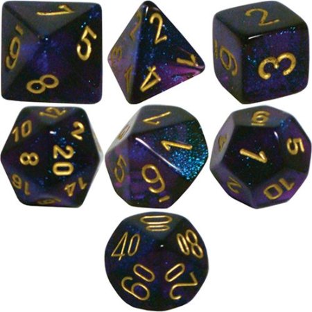 Polyhedral 7-Die Borealis Chessex Dice Set - Royal Purple with Gold Numbers CHX-27467