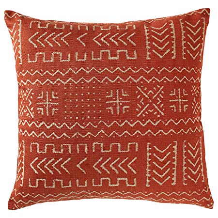 Rivet Mudcloth-Inspired Pillow, 17" x 17", Spice