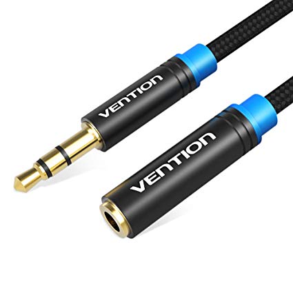 Audio Extension Cable (0.5m/1.64ft), Vention 3.5mm Stereo Male to Female Headset Extension Cable Cotton Braided Stereo Jack Cord for Apple iPhone, Headphone,Smartphones & Tablets, MP3 Players (Black)