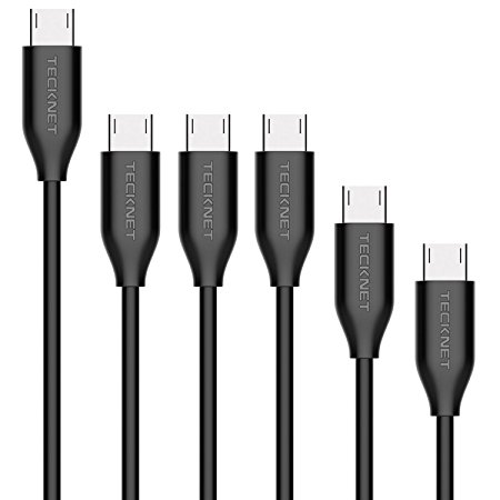 TeckNet [6-Pack] Premium Micro USB Cables in Assorted Lengths (1M, 2M, 0.1M, 0.3M) High Speed USB 2.0 A Male to Micro B Sync and Charge Cables (Black)