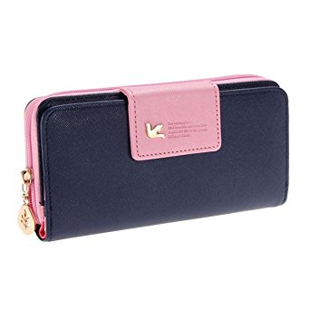 Augur Women's Multi-card Position Two Fold Purse Long Zipper Wallet Handbag