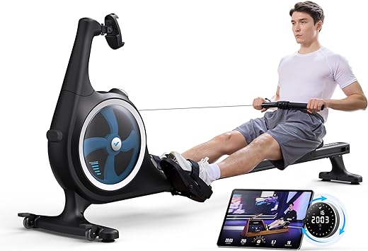 MERACH Foldable Wooden Rowing Machine, Water Electromagnetic Rower Machine for Home Use, Exclusive App Lifetime Membership, Patented Space Saver, MERACH Go Technology, 950