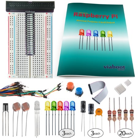 Raspberry Pi Deluxe Breakout Kit for A , B  and Models 2 & 3 B - includes Cobbler, Breadboard, Projects Guide, 100  Components and Heat Sinks