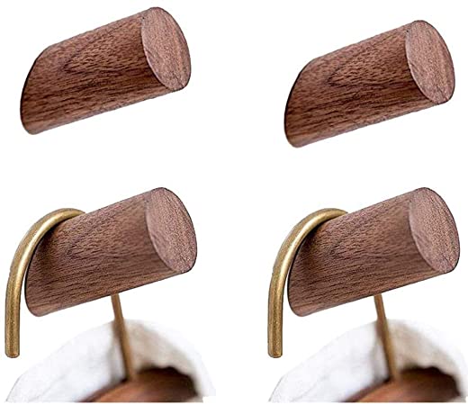 Wood Wall Hooks, 4 Pack Coat Hooks Wall Mounted | Felidio Rustic Wooden Hooks Heavy Duty Robe Hook Hat Rack | Hooks for Hanging Bathroom Towels Clothes Hanger (Walnut Wood)