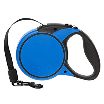KONG Essential Tape Retractable Dog Leash small 16ft for dogs up to 45lbs black/blue