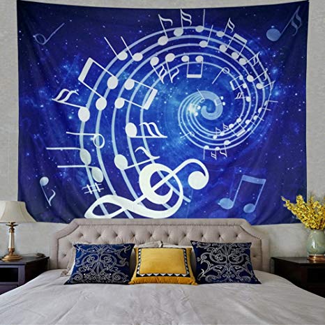 Leofanger Music Tapestry Wall Hanging Blue Music Note Wall Tapestry Hippie Bohemian Psychedelic Mandala Tapestry for Bedroom Home Dorm Decor