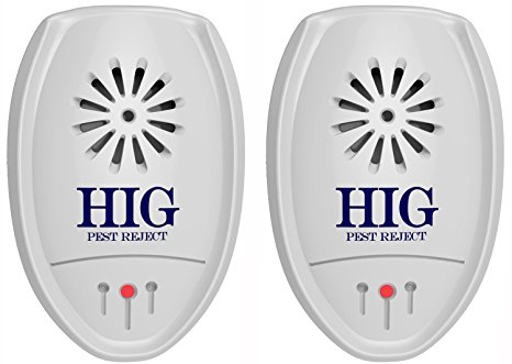 HIG Ultrasonic Pest Repeller 2 Pack - Repels Mice, Rats, Roaches, Spiders, & Other Insects - Indoor Pest Control Solution with Night Light