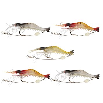 Goture Artificial Silicone Soft Bait Luminous Shrimp Mixed Color Spinner Crank-Bait Fishing Lure with Hook Fishing Tackle 3.35" 0.013lb