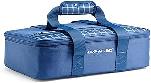 Rachael Ray Lasagna Lugger, Thermal Insulated Casserole Carrier for Hot or Cold Food, Lugger Tote for Potluck, Parties, Picnic, and Cookouts, Fits 9" x 13" Baking Dish, Navy Gingham