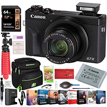 Canon PowerShot G7 X Mark III 20.1MP 4K Digital Camera with 4.2X Optical Zoom Lens 24-100mm f/1.8-2.8 Black 3637C001 Bundle with Deco Gear Travel Case   64GB Card   Compact Tripod Accessory Kit