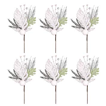 Valery Madelyn 6 Packs Silver White Christmas Picks with Christmas Balls and lcicle Artificial Picks for Christmas Decorations and Home Decor