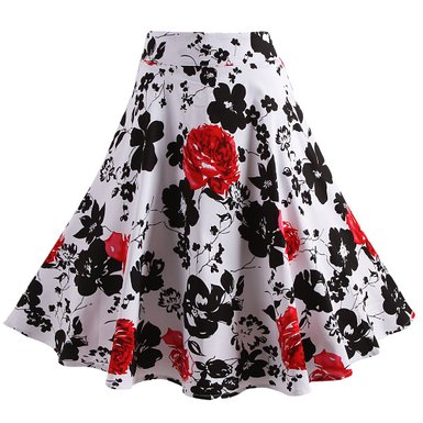 Fancyqube(TM) Women Pleated Vintage Skirts Floral Print Midi Skirt