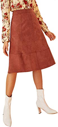 DIDK Women's Suede High Waist A Line Zipper Back Midi Skirt