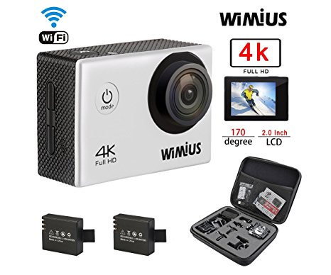 WiMiUS Q1 4K Wifi 131ft Waterproof Dash Camera With 16 MP,170° Wide Angle, 2.0'' LCD Screen 20 All In One Kit Set ,SD Card Exclude(Sliver)