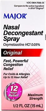 Major Maximum Strength 12 Hour Nasal Decongestant Congestion Relief Spray for Colds and Allergies Oxymetazoline HCl 0.05% - 0.5 Fl Oz