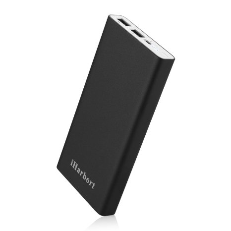 iHarbort 10000mAh Ultra-Thin Aluminium 2-Port 21A Output Portable Charger External Battery Power Bank with Smart Control Technology for iPhone 6 Plus 5S 5C 5 4S iPad Air 2 Mini 3 Samsung Galaxy S6 S5 S4 Note Tab Nexus HTC Motorola Nokia Lumia PS Vita Gopro more Phones and Tablets Black
