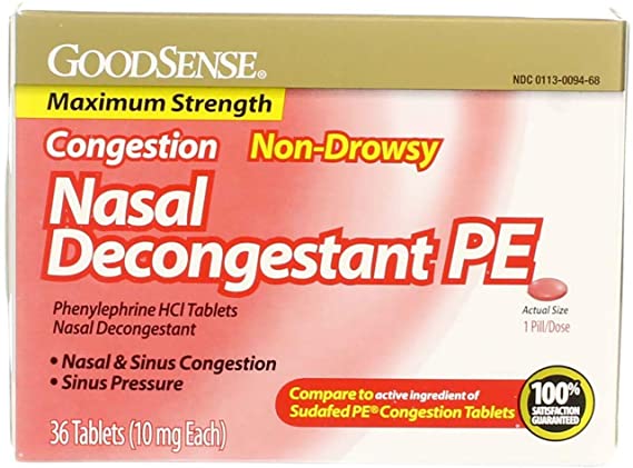 GoodSense Nasal Decongestant Phenylephrine HCl 10 mg Tablets, 36-Count per Pack (4-Packs for a Total 144 Count)