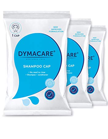 DYMACARE No Rinse Shampoo Cap | Rinse Free Shower Cap that Shampoos & Conditions | PH Balanced & Hypoallergenic Waterless Hair Wash | Set of 3 Caps