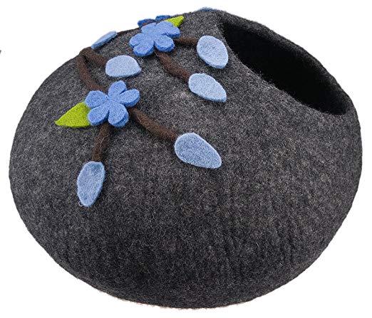 KHORE Felt Cat Cave Bed (Large) - 100% Natural Merino Wool Handmade Beds for Indoor Cats and Kittens