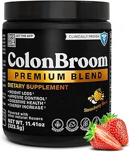 ColonBroom Premium Weight Management Supplement (Strawberry) - Colon Broom Psyllium Husk Fiber Powder Drink - Gluten Free, Non-GMO Colon Cleanse for Bloating Relief & Gut Health, 50 Servings