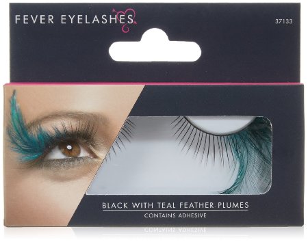 Smiffy's Eyelashes with Feather Plume Contains Glue - Black and Green