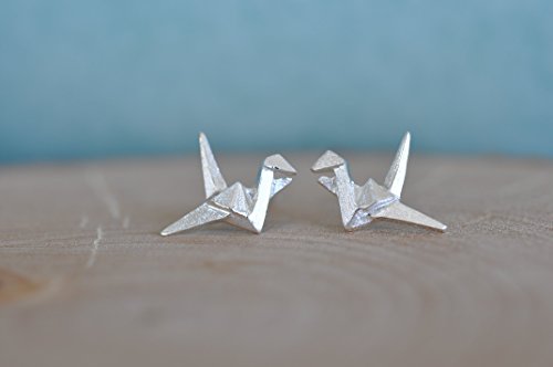 Origami Crane Stud Earrings in Sterling Silver 925