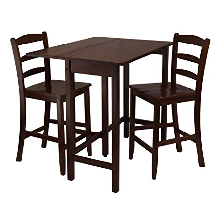 Winsome Lynnwood Drop Leaf High Table with 2 Counter Ladder Back Stool/Chair, 3-Piece