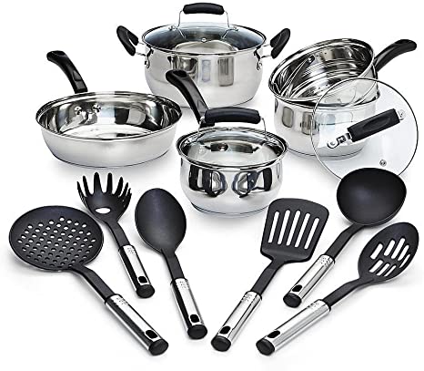 14 Piece Stainless Steel Nonstick Cookware Piece Set Pots Pans Kitchen Cooking