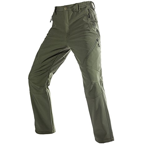 FREE SOLDIER Men's Fleece Lined Water Repellent Softshell Snow Ski Pants with Zipper Pockets