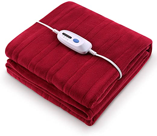 Electric Heated Blanket Twin Size 62'' x 84'' Super Cozy Soft Fleece Fast Heating & ETL Certification with 10 Hours Auto-Off & 4 Heating Levels - Red Wine